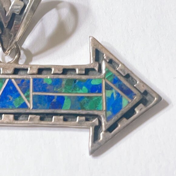 Sterling Silver Arrow Pendant With Blue & Green Stone Inlay Native American Styl - Picture 7 of 8